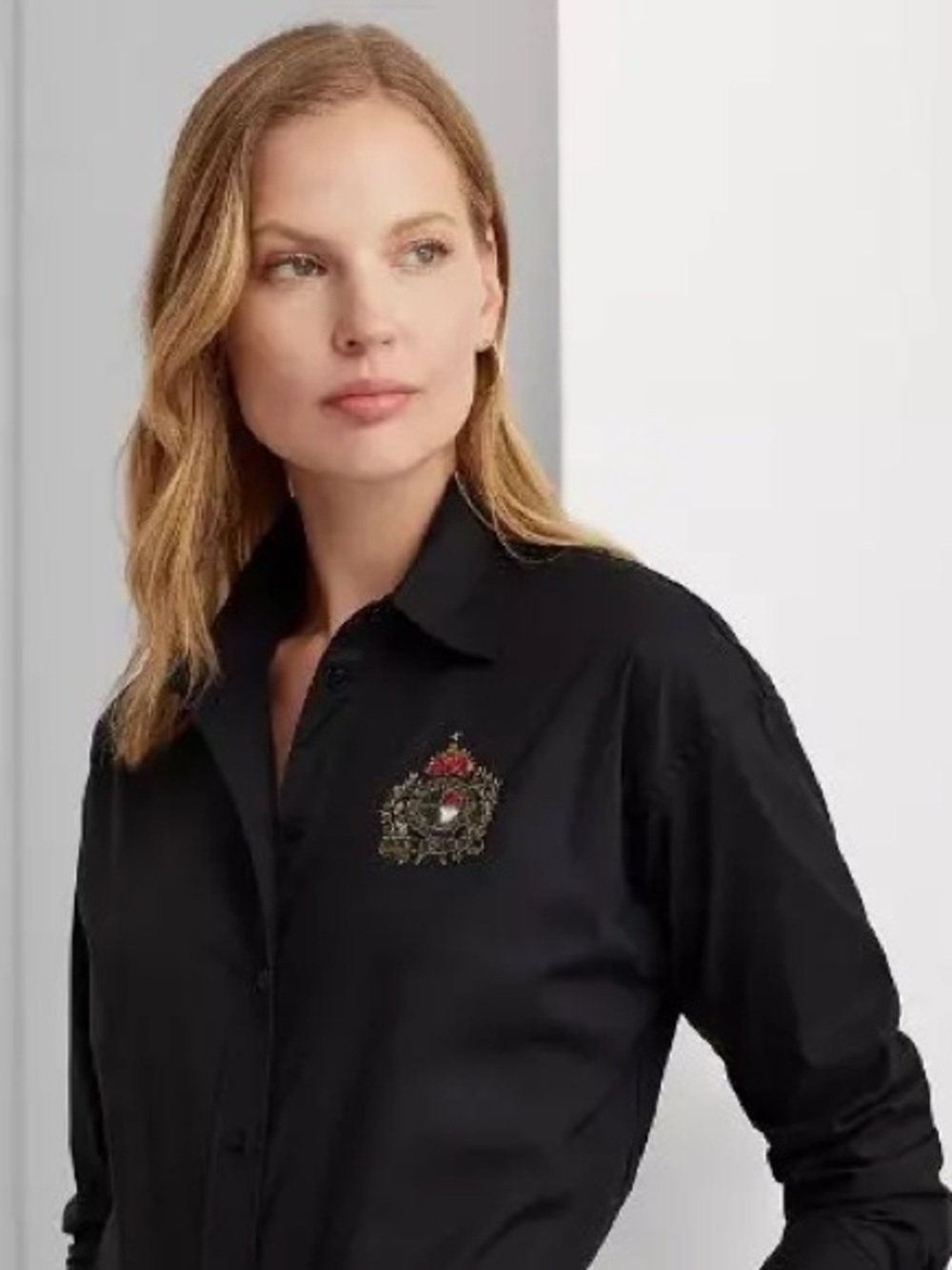 NWT Lauren Ralph Lauren Black Embroidered Crest Button-Down